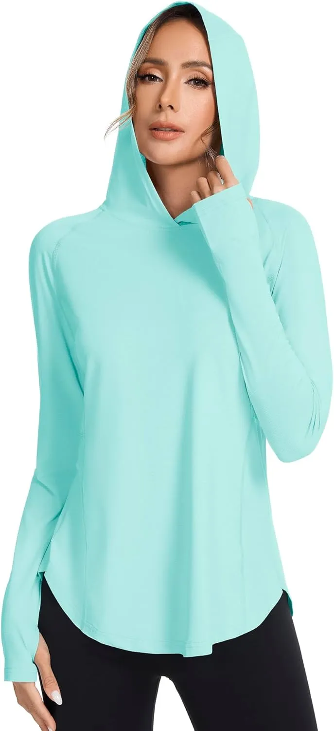 Women UPF50  Long Sleeve Shirts UV Protection Lightweight Sun Hoodie Hiking Workout Tops Quick Dry Outdoor