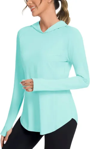 Women UPF50  Long Sleeve Shirts UV Protection Lightweight Sun Hoodie Hiking Workout Tops Quick Dry Outdoor