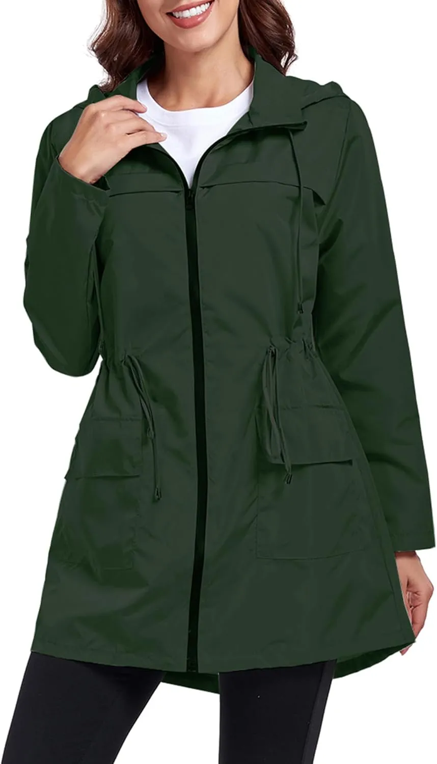 Women Waterproof Raincoat Lightweight Packable Active Outdoor Long Hooded Rain Jacket