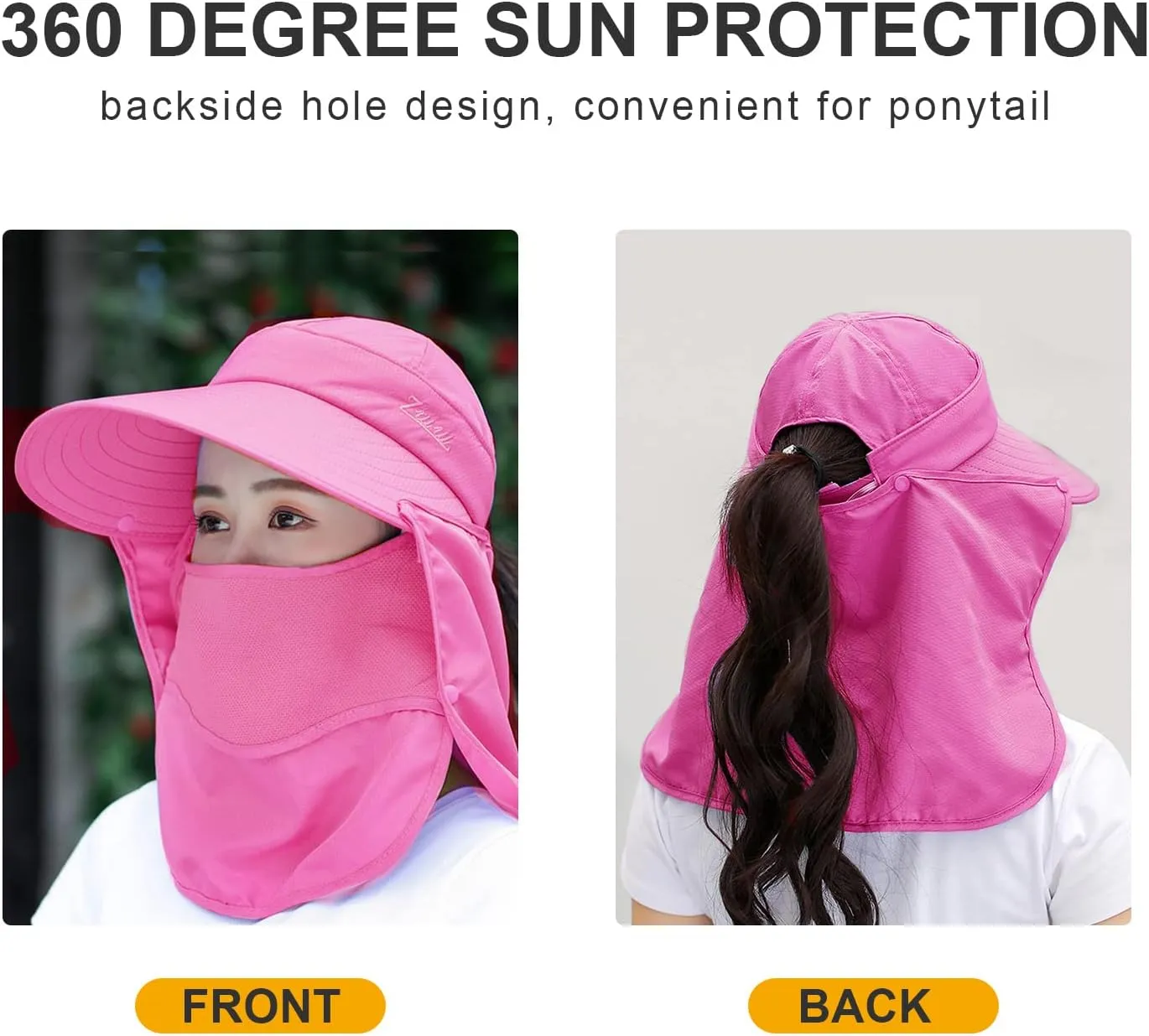 Women Wide Brim Face Mask Sun Hat Detachable Neck Face Flap Ponytail UV Protection Visor Hat Garden Fishing Hiking