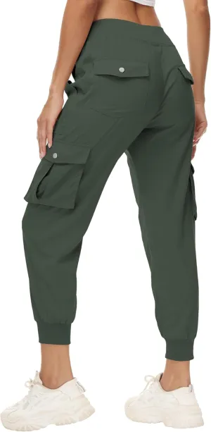 Women's Cargo Hiking Pants Quick Dry Lightweight Elastic Waist Button Pockets Joggers Athletic Sweatpants Travel Casual