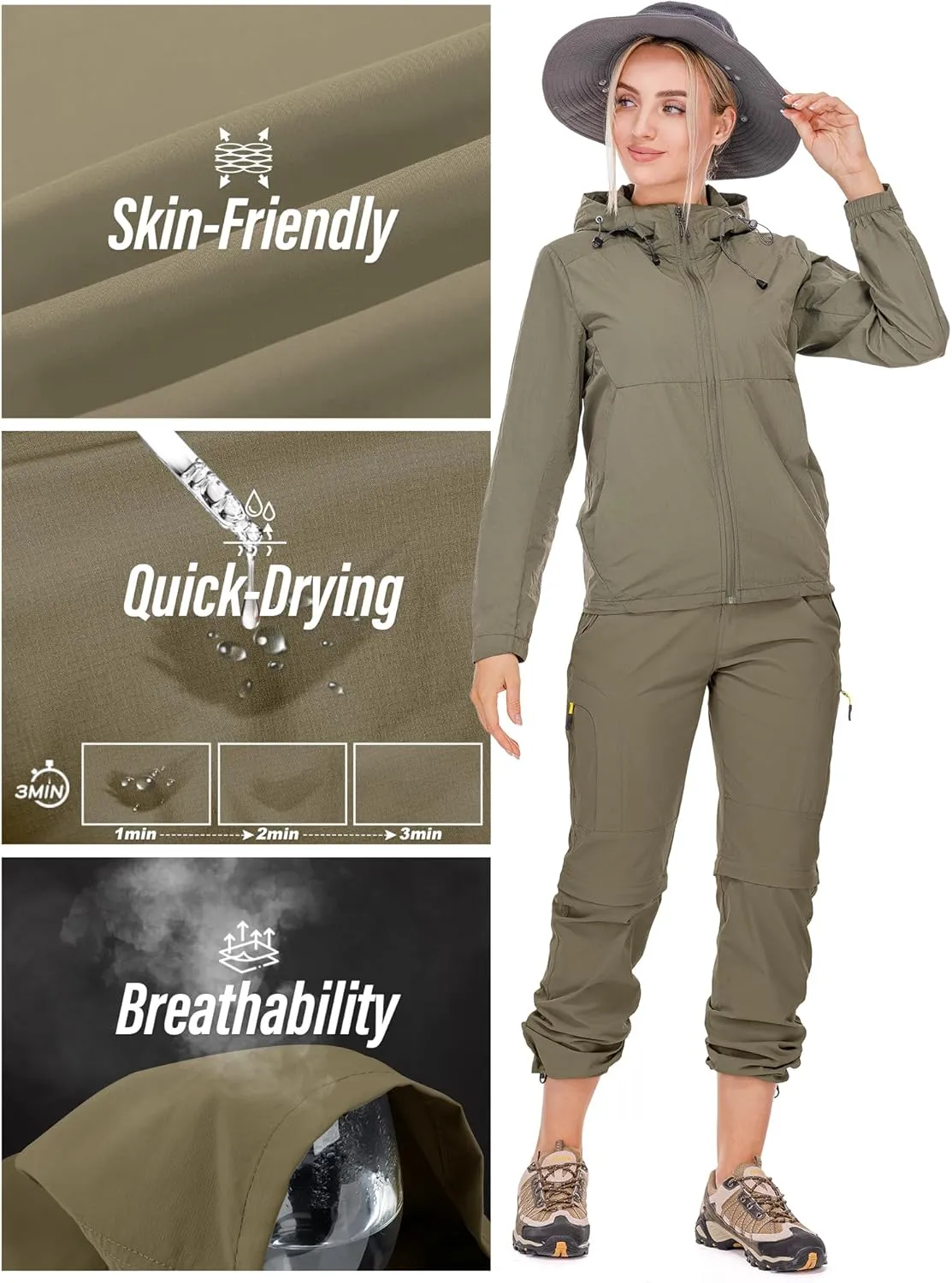 Women's Hiking Pants Convertible Quick Dry Stretch Lightweight Zip-Off Outdoor Fishing Travel Safari Pants