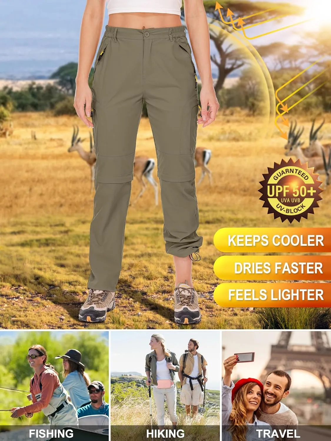 Women's Hiking Pants Convertible Quick Dry Stretch Lightweight Zip-Off Outdoor Fishing Travel Safari Pants