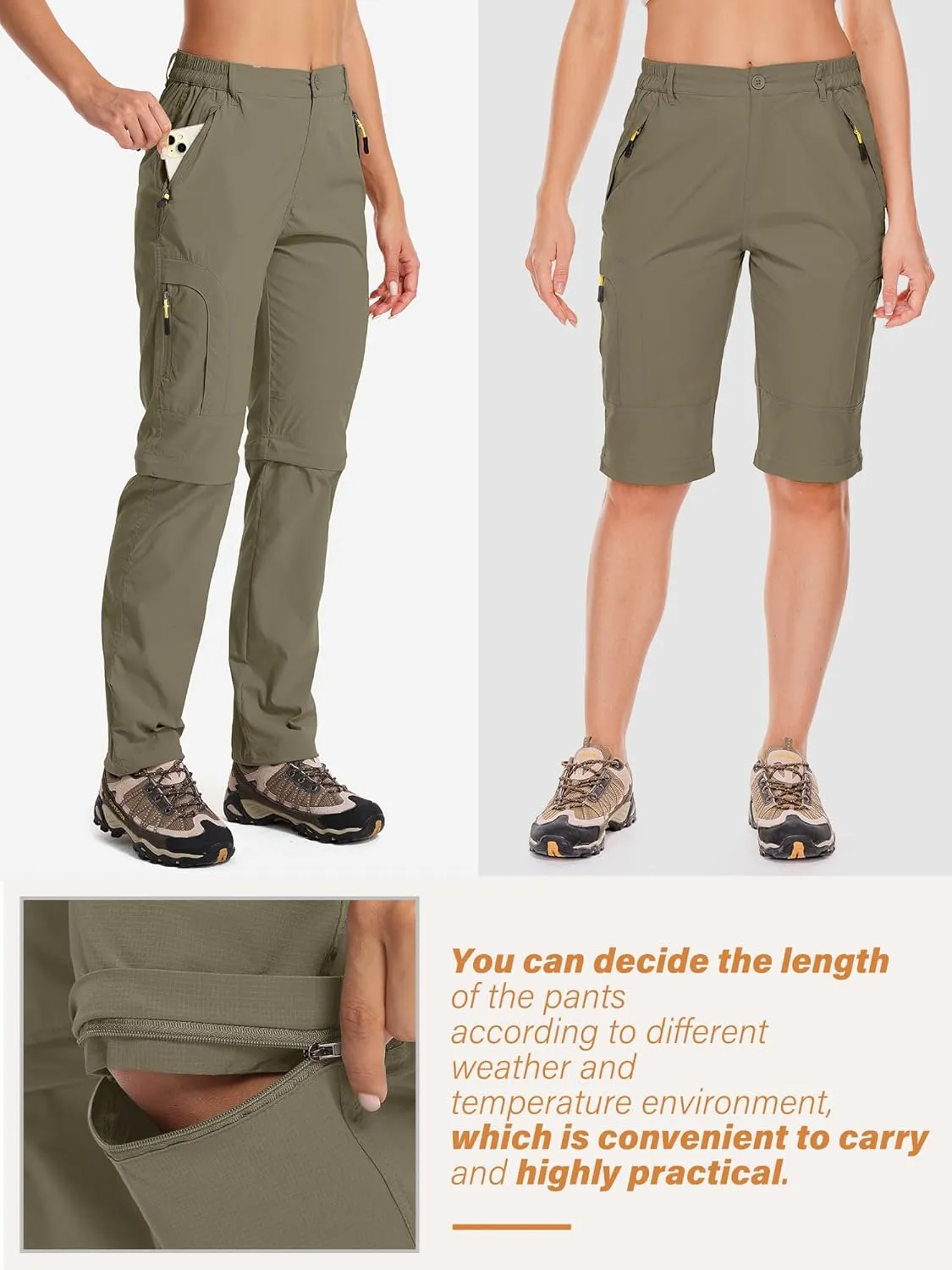 Women's Hiking Pants Convertible Quick Dry Stretch Lightweight Zip-Off Outdoor Fishing Travel Safari Pants