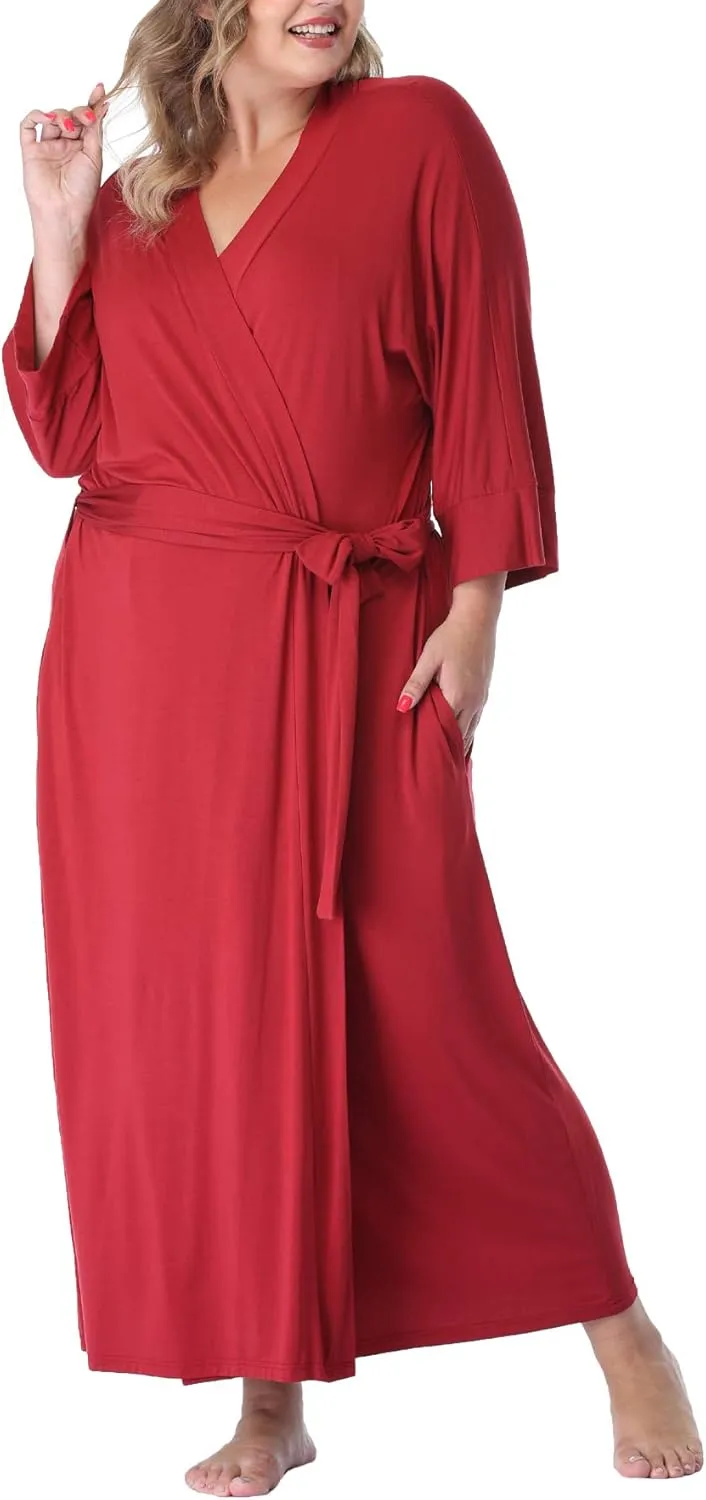 Women's Long Robes Soft Kimono Bathrobe Lightweight Sleepwear Maternity Dressing Gown Knit Wrap House Loungewear