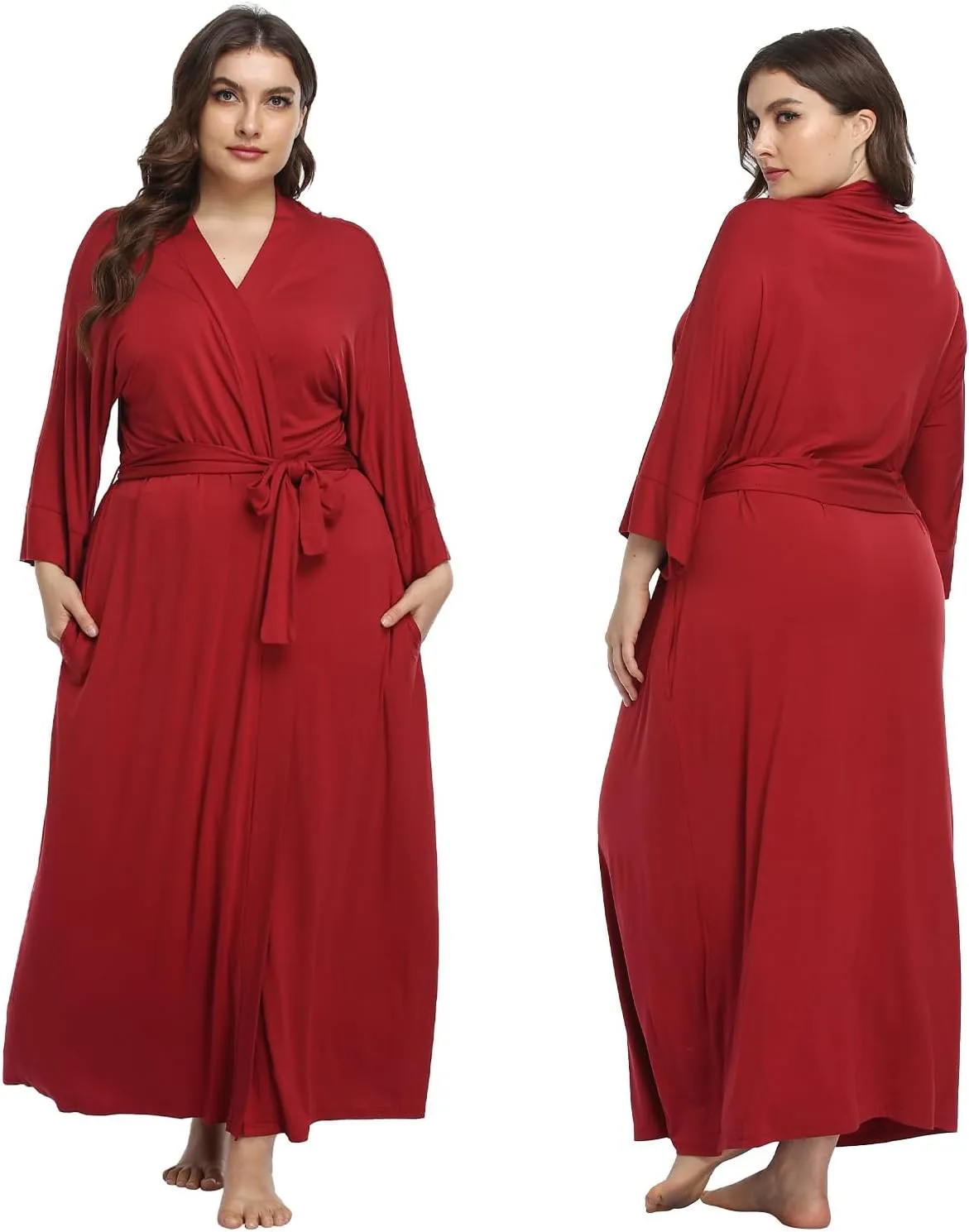 Women's Long Robes Soft Kimono Bathrobe Lightweight Sleepwear Maternity Dressing Gown Knit Wrap House Loungewear