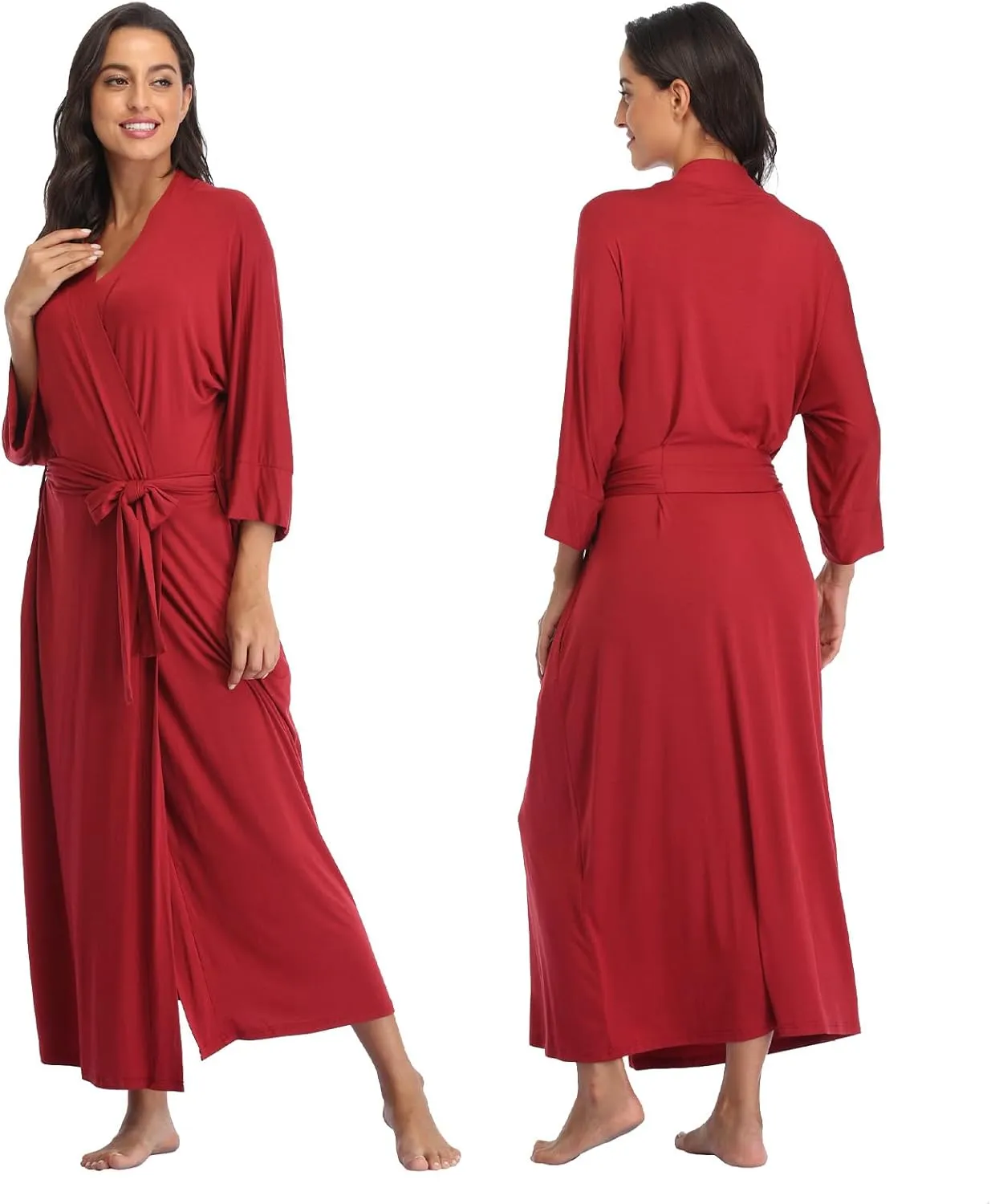 Women's Long Robes Soft Kimono Bathrobe Lightweight Sleepwear Maternity Dressing Gown Knit Wrap House Loungewear