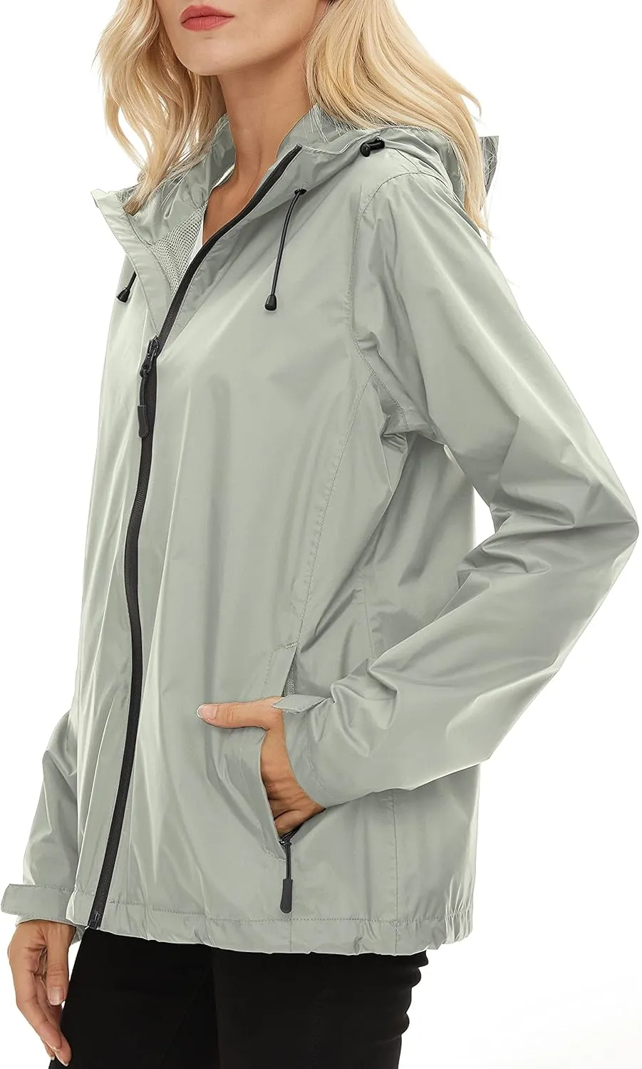 Women's Rain Jacket Lightweight Waterproof Rain Coat with Hooded Windproof Adjustable Windbreaker