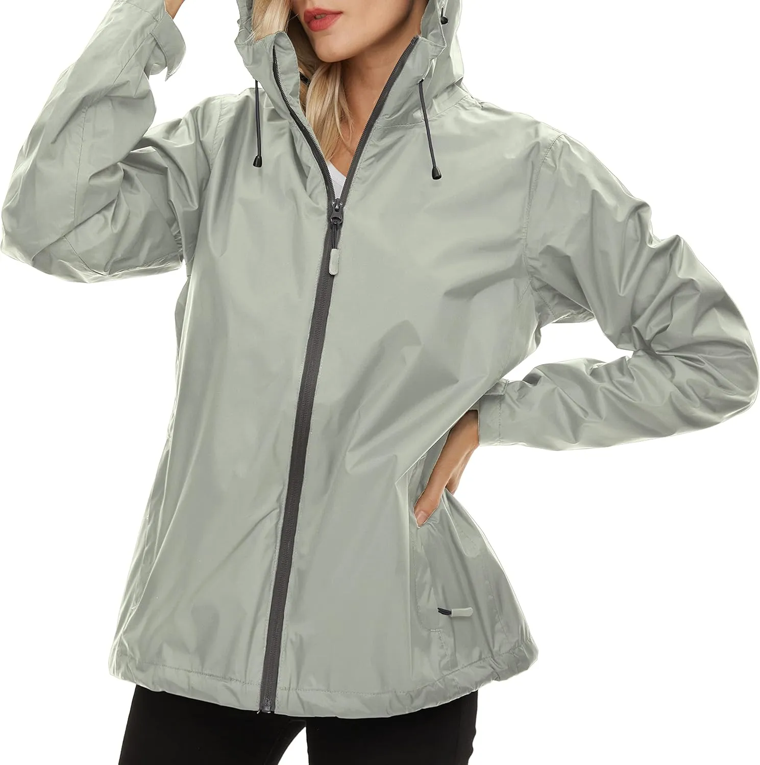 Women's Rain Jacket Lightweight Waterproof Rain Coat with Hooded Windproof Adjustable Windbreaker