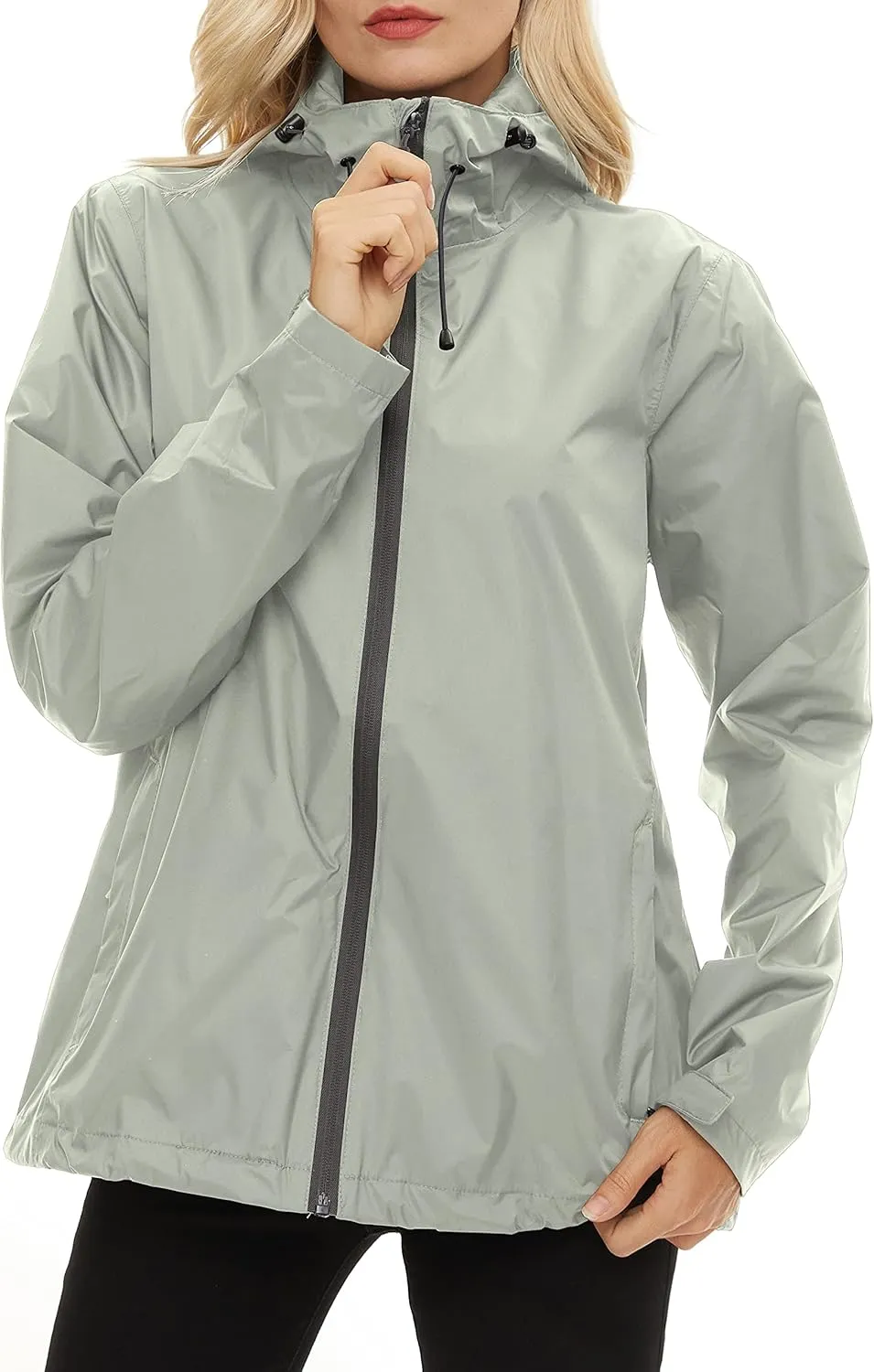 Women's Rain Jacket Lightweight Waterproof Rain Coat with Hooded Windproof Adjustable Windbreaker