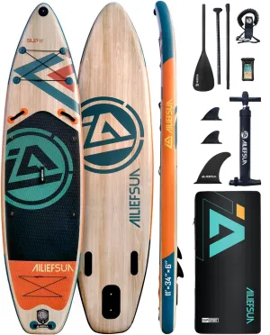 Wood Grain, 10’9“*34”*6“Ailiefsun Stand Up Paddle Board Inflatable Stable Sup Board with Fishing Paddleboards Accessories for Adults Youth Wide Non-Slip Deck Surfboard