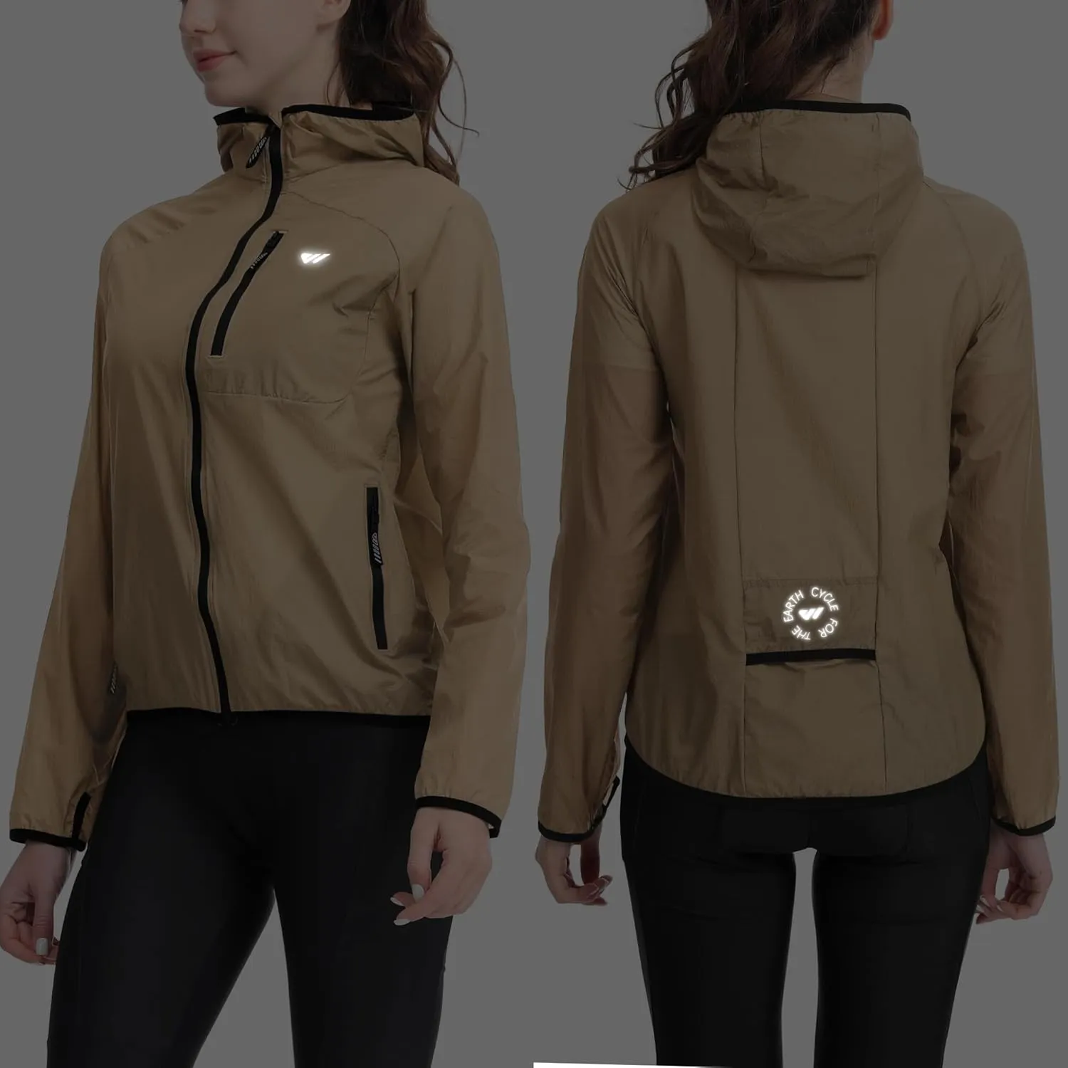 Wulibike Windbreaker Jacket Women Lightweight Rain Jacket Packable Reflective Hooded For Cycling,Hiking Outdoor Sports