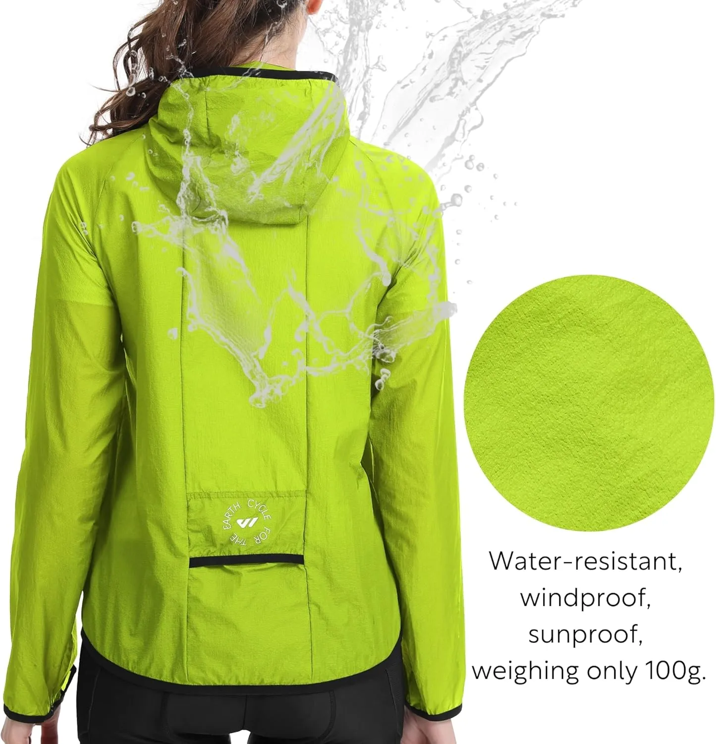 Wulibike Windbreaker Jacket Women Lightweight Rain Jacket Packable Reflective Hooded For Cycling,Hiking Outdoor Sports