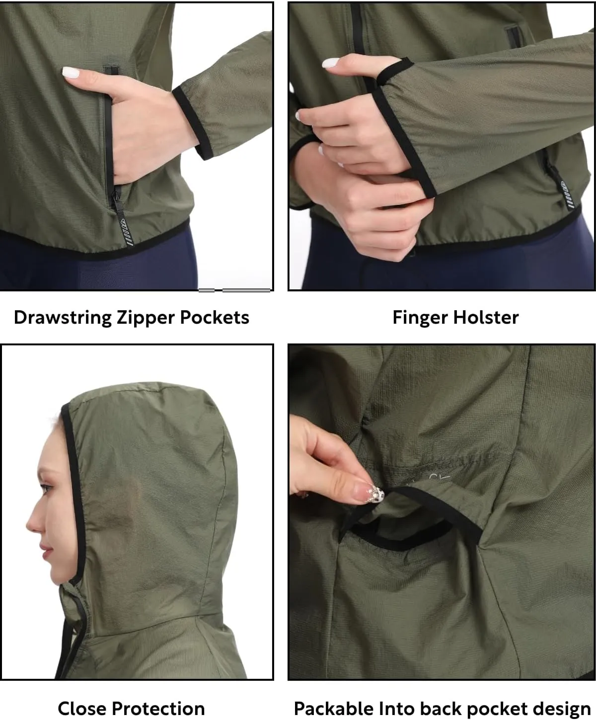 Wulibike Windbreaker Jacket Women Lightweight Rain Jacket Packable Reflective Hooded For Cycling,Hiking Outdoor Sports