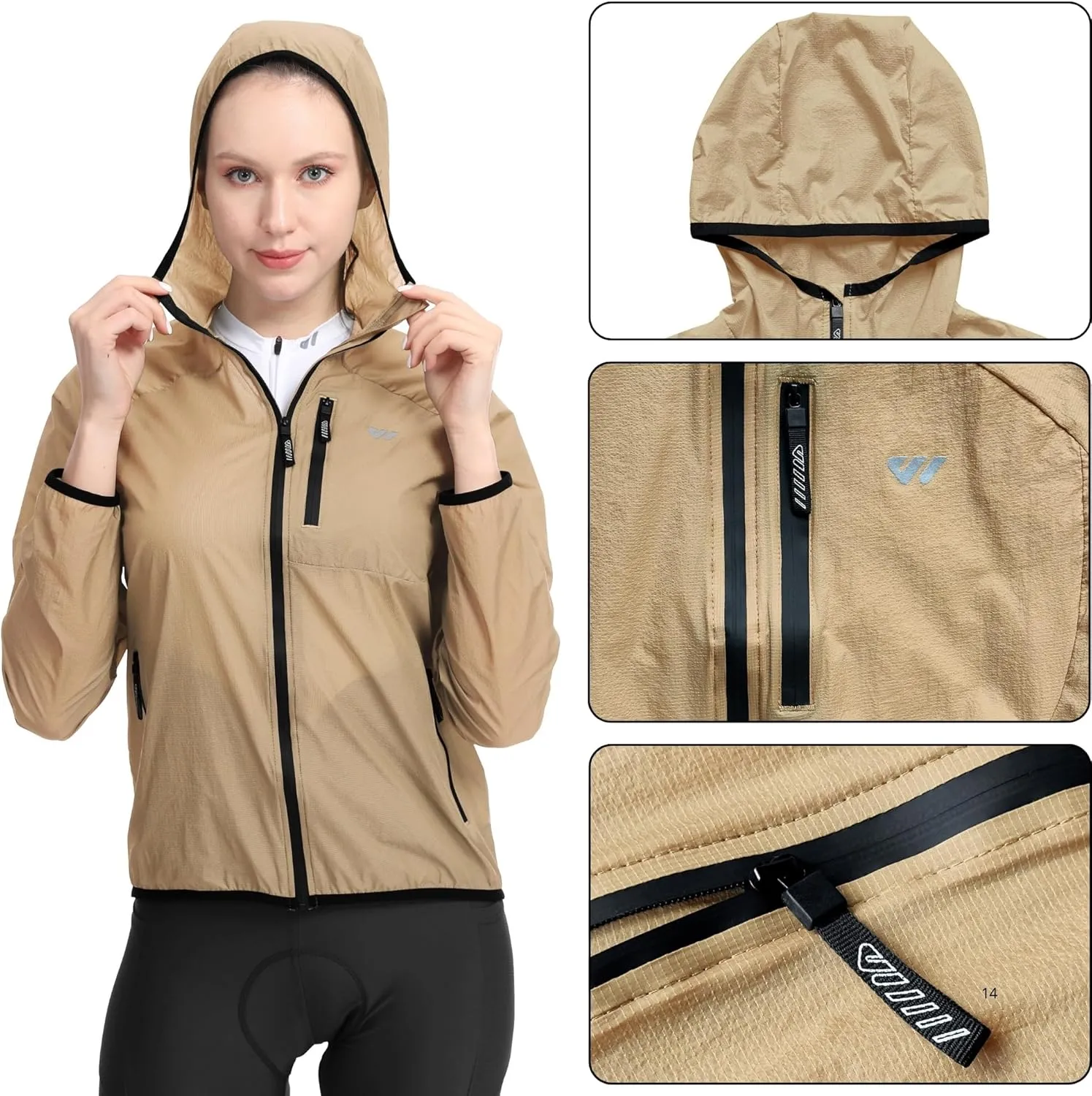 Wulibike Windbreaker Jacket Women Lightweight Rain Jacket Packable Reflective Hooded For Cycling,Hiking Outdoor Sports
