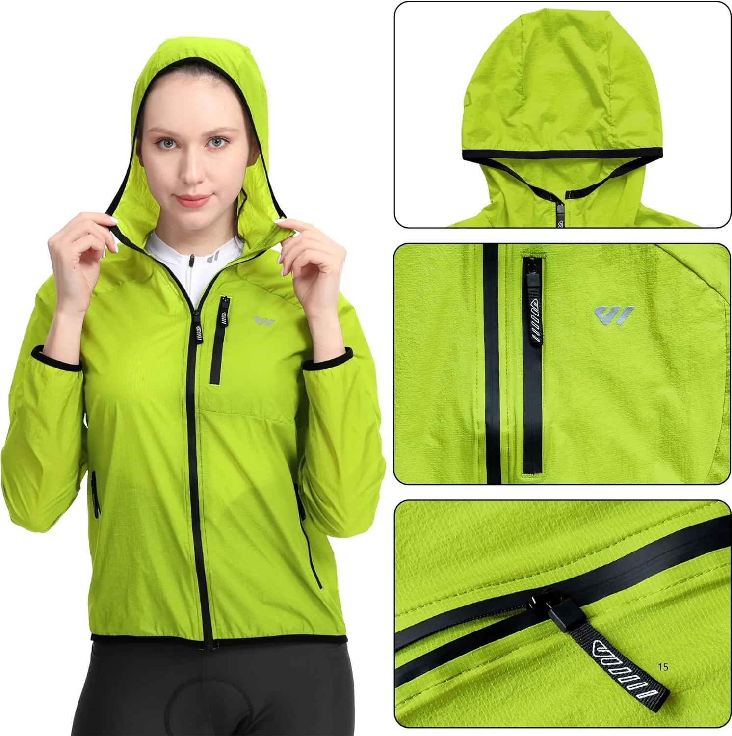 Wulibike Windbreaker Jacket Women Lightweight Rain Jacket Packable Reflective Hooded For Cycling,Hiking Outdoor Sports