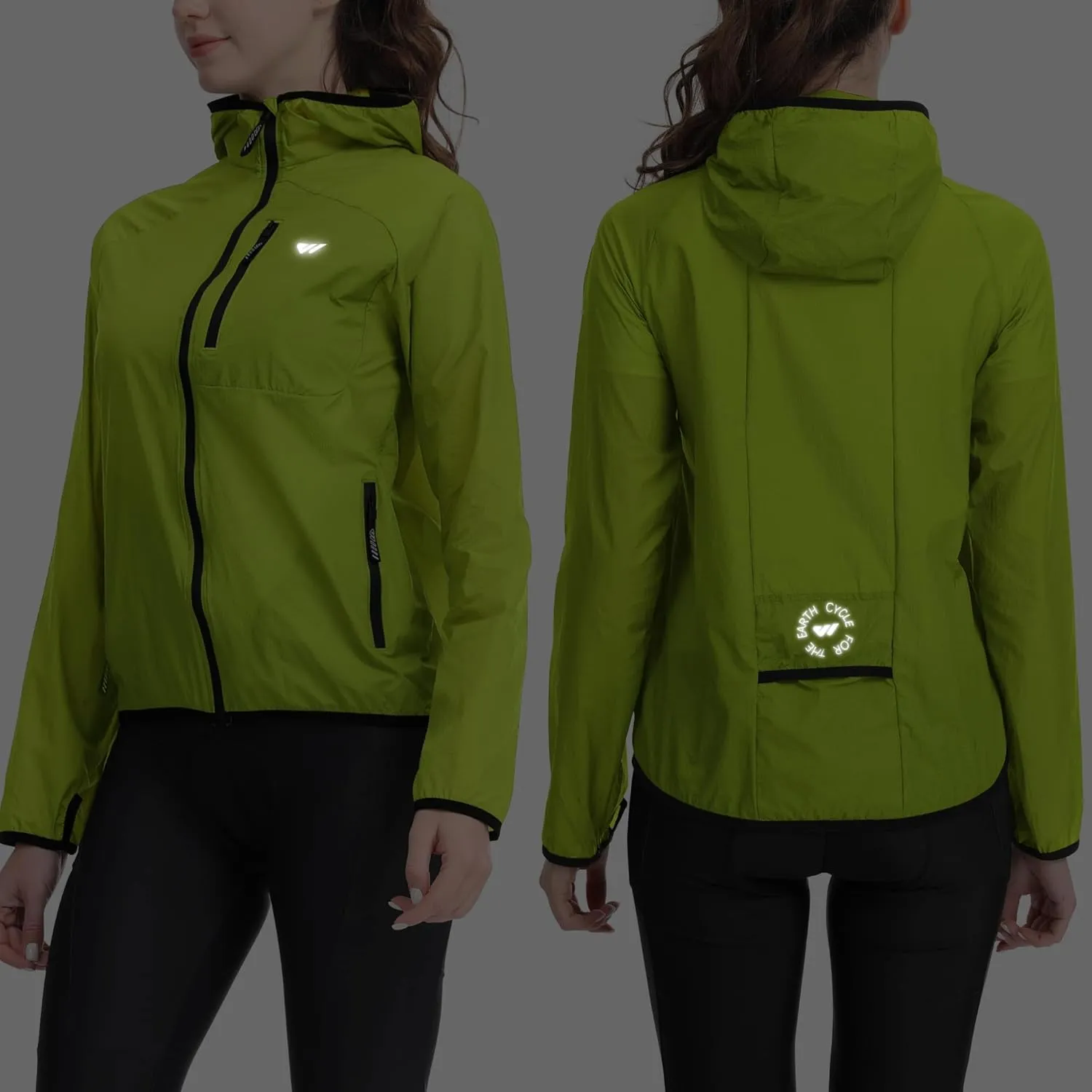 Wulibike Windbreaker Jacket Women Lightweight Rain Jacket Packable Reflective Hooded For Cycling,Hiking Outdoor Sports