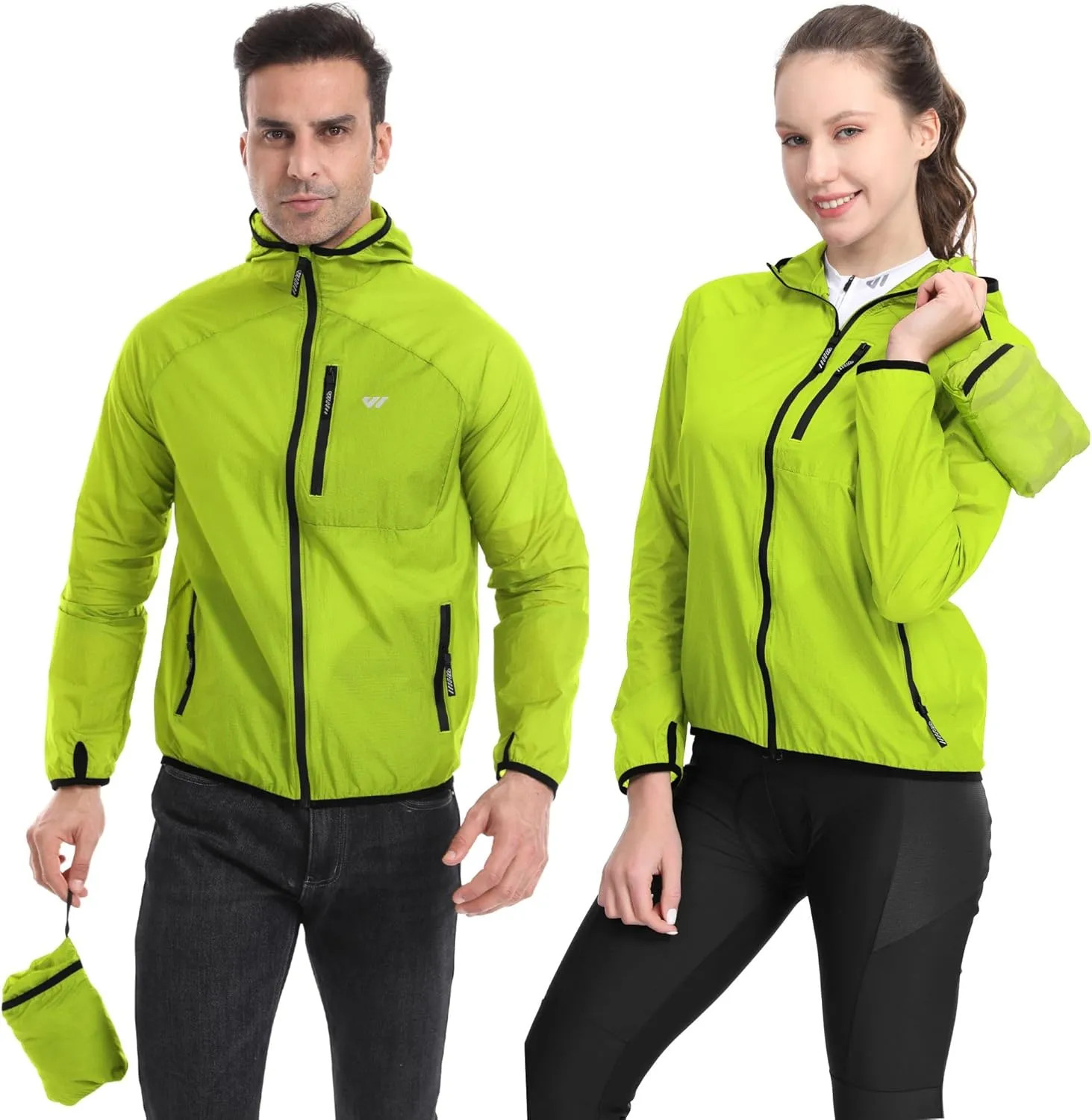 Wulibike Windbreaker Jacket Women Lightweight Rain Jacket Packable Reflective Hooded For Cycling,Hiking Outdoor Sports