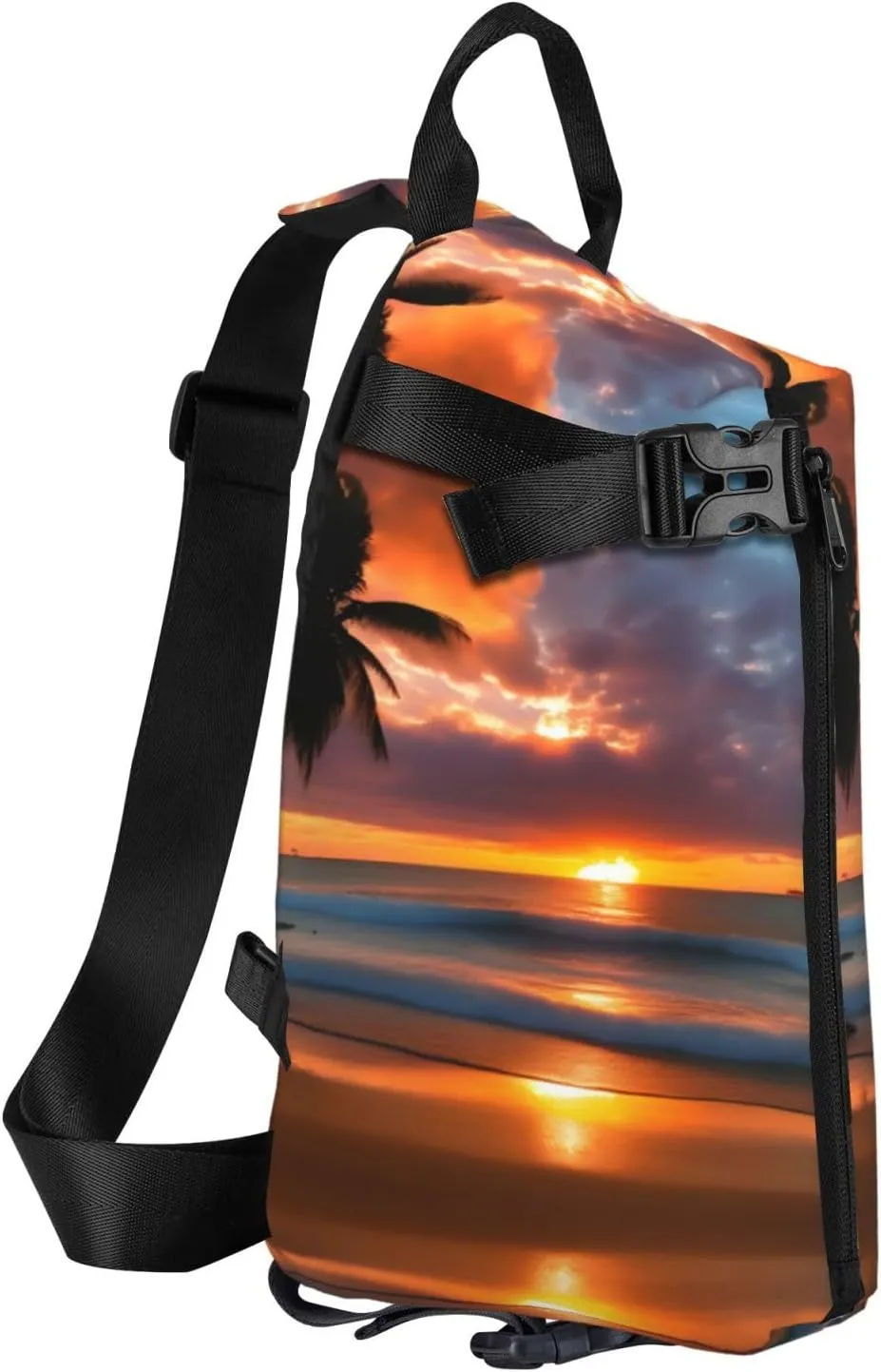 WURTON Sunset Beach Print Crossbody Backpack Cross Pack Lightweight Sling Bag Travel, Hiking