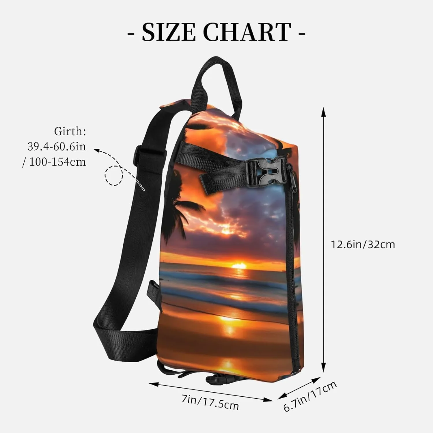WURTON Sunset Beach Print Crossbody Backpack Cross Pack Lightweight Sling Bag Travel, Hiking