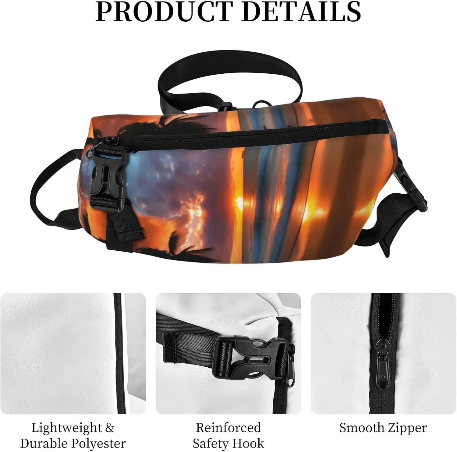WURTON Sunset Beach Print Crossbody Backpack Cross Pack Lightweight Sling Bag Travel, Hiking