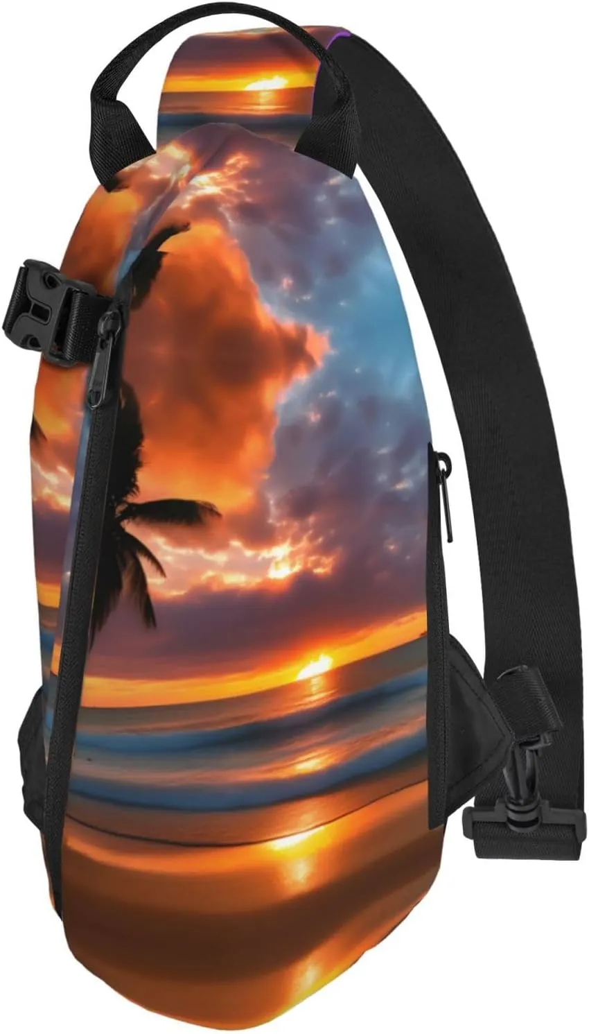 WURTON Sunset Beach Print Crossbody Backpack Cross Pack Lightweight Sling Bag Travel, Hiking