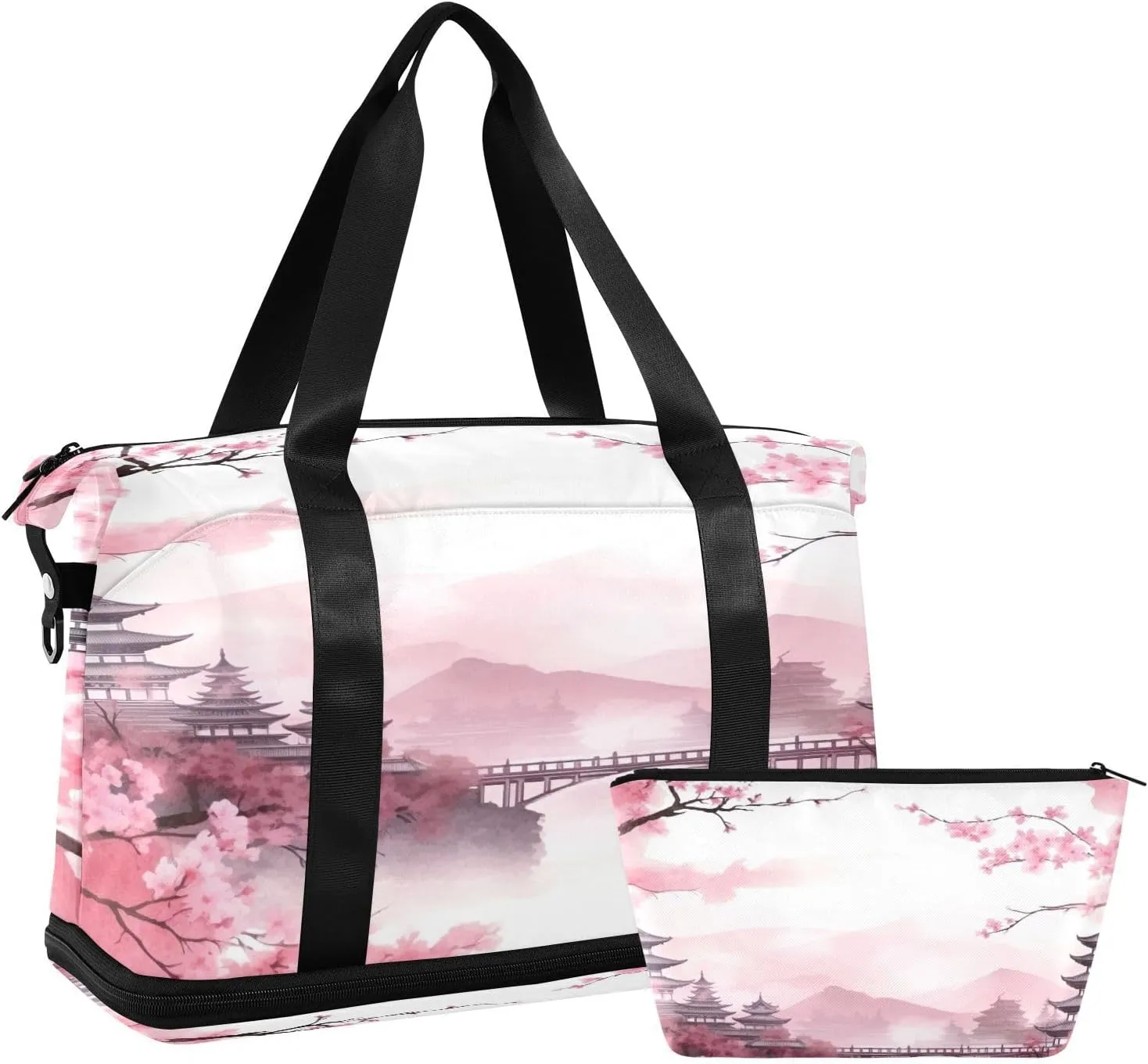 xigua Gym Bag Asian Style Pink Travel Duffel Bag - Sports Gym Bag with Dry Wet Pocket Cosmetic bag & Shoes Compartment for Women and Men