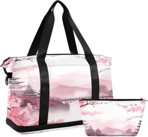 xigua Gym Bag Asian Style Pink Travel Duffel Bag - Sports Gym Bag with Dry Wet Pocket Cosmetic bag & Shoes Compartment for Women and Men