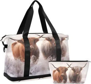 xigua Gym Bag Highland Cattle Travel Duffel Bag - Sports Gym Bag with Dry Wet Pocket Cosmetic bag & Shoes Compartment for Women and Men