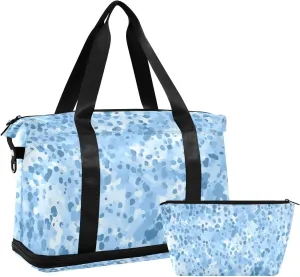 xigua Gym Bag Leopard Fur Blue Travel Duffel Bag - Sports Gym Bag with Dry Wet Pocket Cosmetic bag & Shoes Compartment for Women and Men