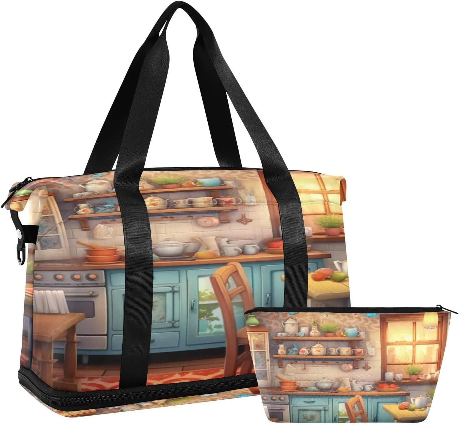 xigua Gym Bag Rustic Kitchen Travel Duffel Bag - Sports Gym Bag with Dry Wet Pocket Cosmetic bag & Shoes Compartment for Women and Men