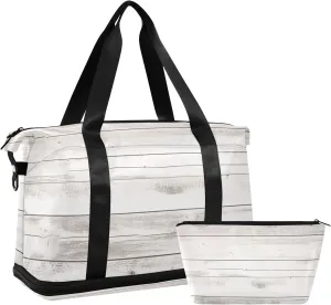 xigua Gym Bag White Wood Texture Travel Duffel Bag - Sports Gym Bag with Dry Wet Pocket Cosmetic bag & Shoes Compartment for Women and Men
