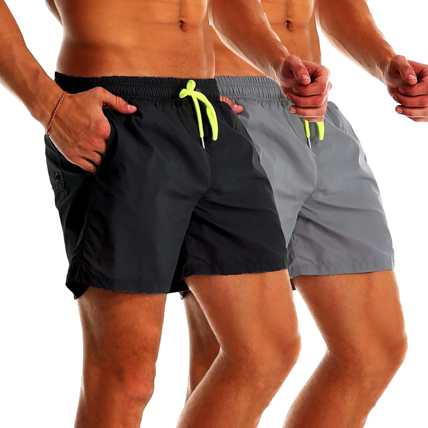 YnimioAOX 2 Pack Men's Swim Trunks Quick Dry Beach Shorts with Mesh Lining