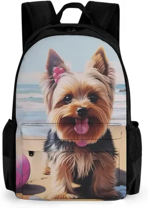 Yorkshire Terrier Dog in Beach Casual Backpack Lightweight Shoulders Bag Laptop Daypacks with Side Pocket for Workplace Travel
