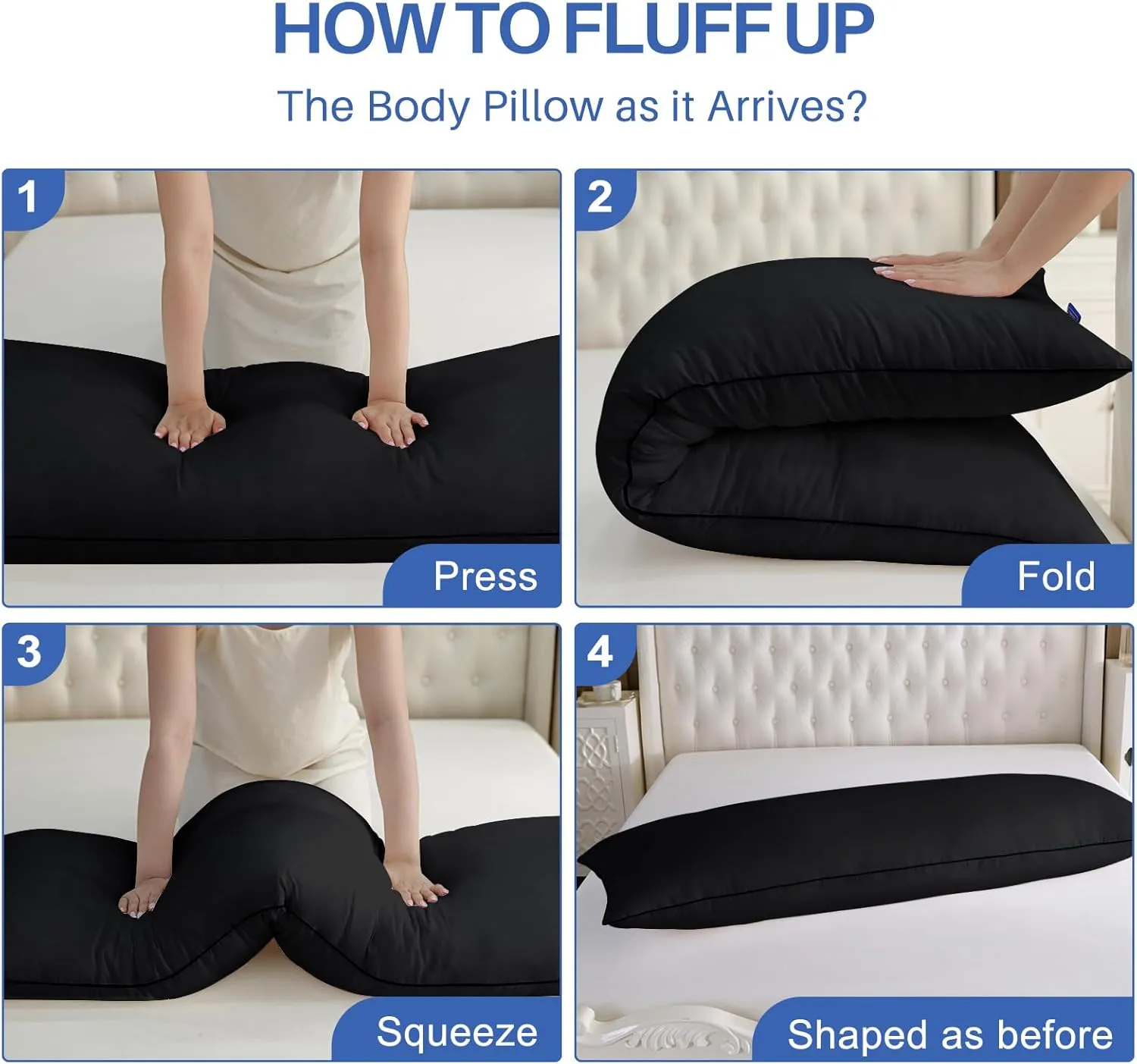 YZ HOME Memory Foam Body Pillow Insert - Full Body Pillow for Adults - Soft Large Long Bed Pillow for Side Sleeper(20x54 Inch, Black)