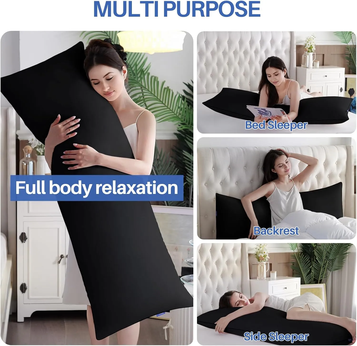 YZ HOME Memory Foam Body Pillow Insert - Full Body Pillow for Adults - Soft Large Long Bed Pillow for Side Sleeper(20x54 Inch, Black)
