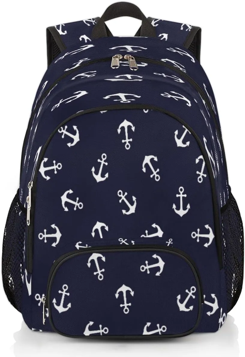 Yzrwebo Anchor Pattern Backpack for Women Men Nautical Anchor Lightweight Backpack with Multiple Pockets Laptop iPad Tablet Travel Sports Bag Casual Daypack Backpack Adjustable Shoulder Straps