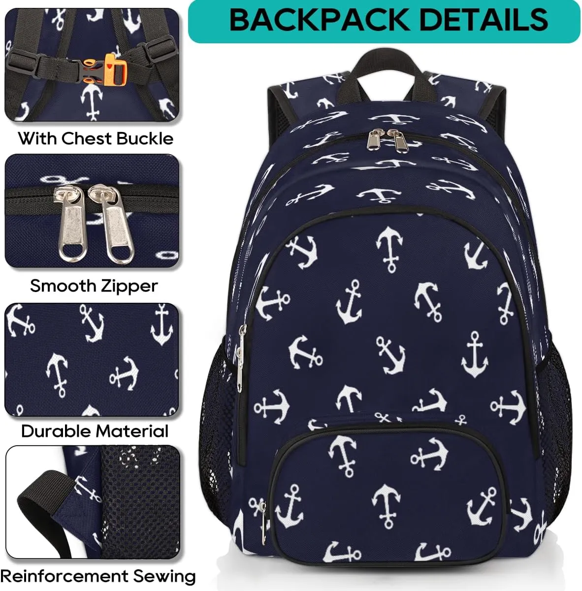 Yzrwebo Anchor Pattern Backpack for Women Men Nautical Anchor Lightweight Backpack with Multiple Pockets Laptop iPad Tablet Travel Sports Bag Casual Daypack Backpack Adjustable Shoulder Straps