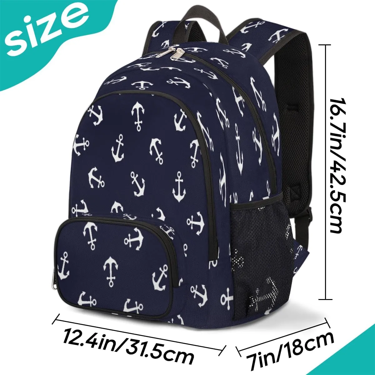 Yzrwebo Anchor Pattern Backpack for Women Men Nautical Anchor Lightweight Backpack with Multiple Pockets Laptop iPad Tablet Travel Sports Bag Casual Daypack Backpack Adjustable Shoulder Straps