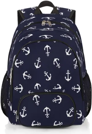 Yzrwebo Anchor Pattern Backpack for Women Men Nautical Anchor Lightweight Backpack with Multiple Pockets Laptop iPad Tablet Travel Sports Bag Casual Daypack Backpack Adjustable Shoulder Straps