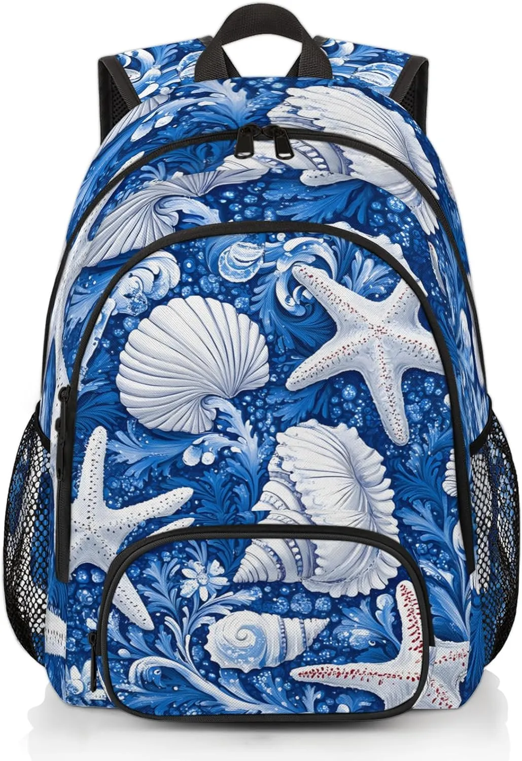 Yzrwebo Starfish Sea Shell Laptop iPad Tablet Travel Backpack Casual Daypack, Conch Seaweed Lightweight Adjustable Shoulder Straps with Multiple Pockets Backpack for Women Men Gifts