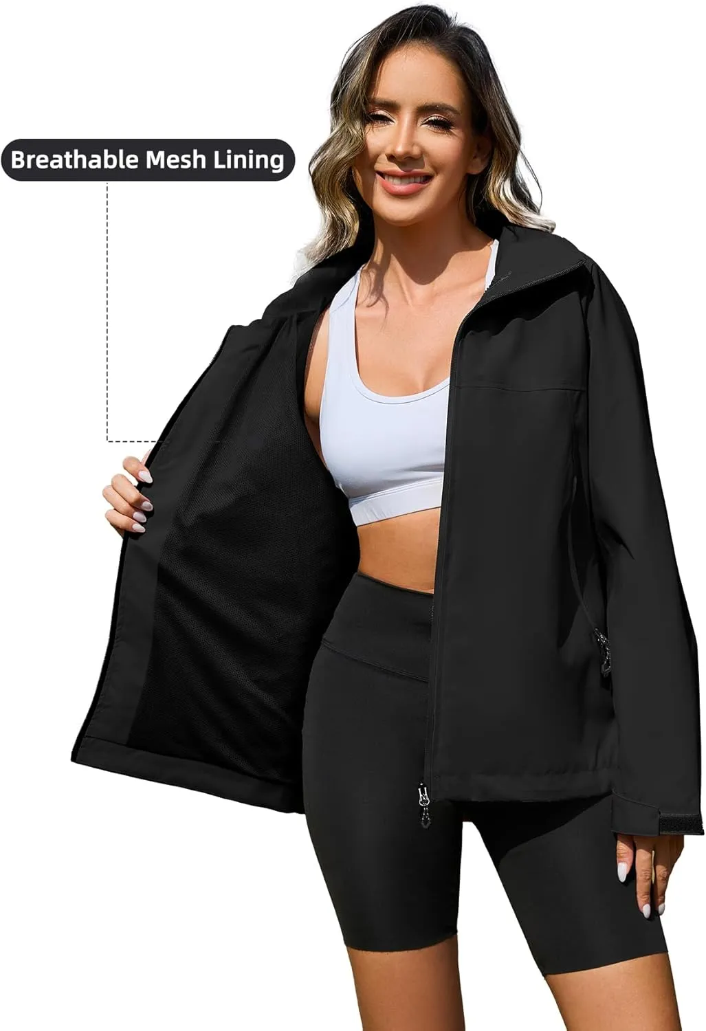 Zando Lightweight Rain Jacket Women Waterproof Rain Coats for Women Loose Fit Raincoat Hooded Hiking Windbreaker Jacket Women
