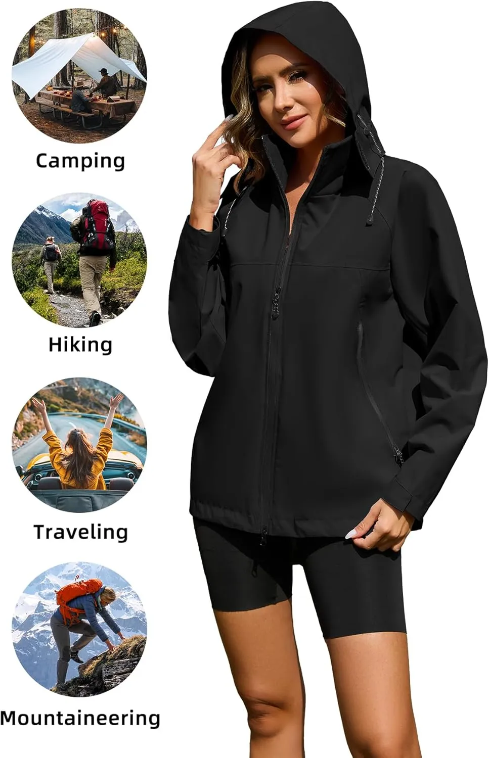 Zando Lightweight Rain Jacket Women Waterproof Rain Coats for Women Loose Fit Raincoat Hooded Hiking Windbreaker Jacket Women