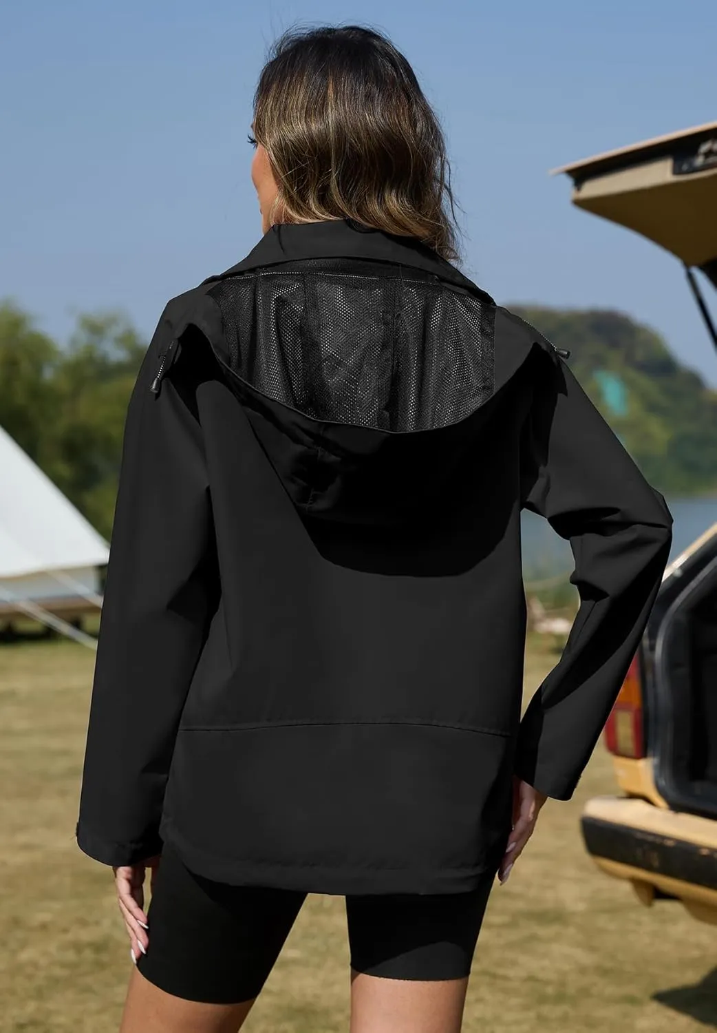 Zando Lightweight Rain Jacket Women Waterproof Rain Coats for Women Loose Fit Raincoat Hooded Hiking Windbreaker Jacket Women