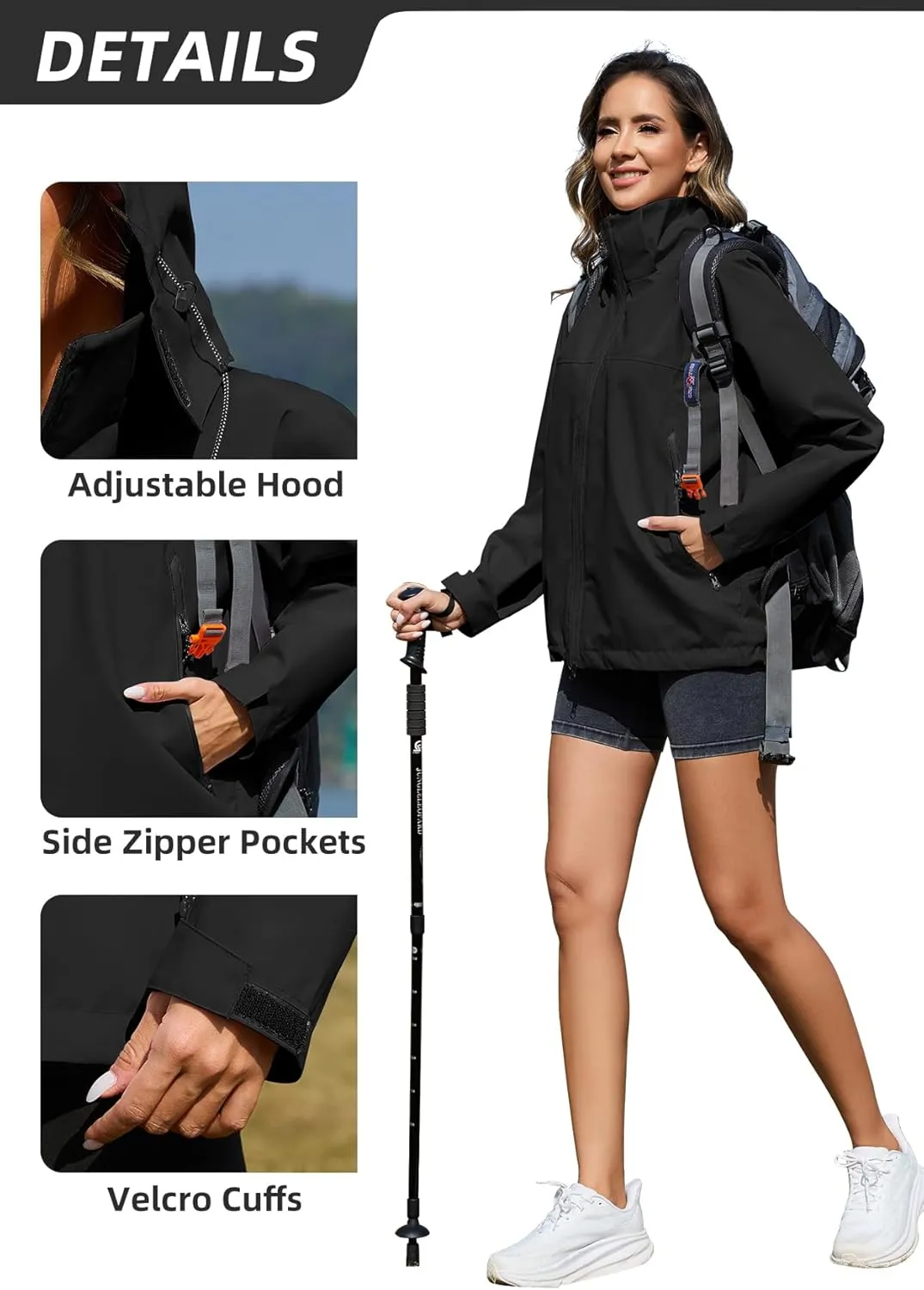 Zando Lightweight Rain Jacket Women Waterproof Rain Coats for Women Loose Fit Raincoat Hooded Hiking Windbreaker Jacket Women