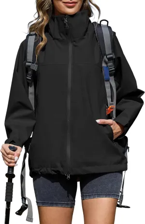 Zando Lightweight Rain Jacket Women Waterproof Rain Coats for Women Loose Fit Raincoat Hooded Hiking Windbreaker Jacket Women