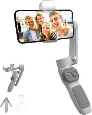 Zhiyun Smooth Q3, 3-Axis Gimbal Stabilizer for Smartphone with Fill Light and Tripod, Auto Inception Dolly-Zoom Time-Lapse, Portable and Foldable, Gesture Control, Android and iPhone Gimbal