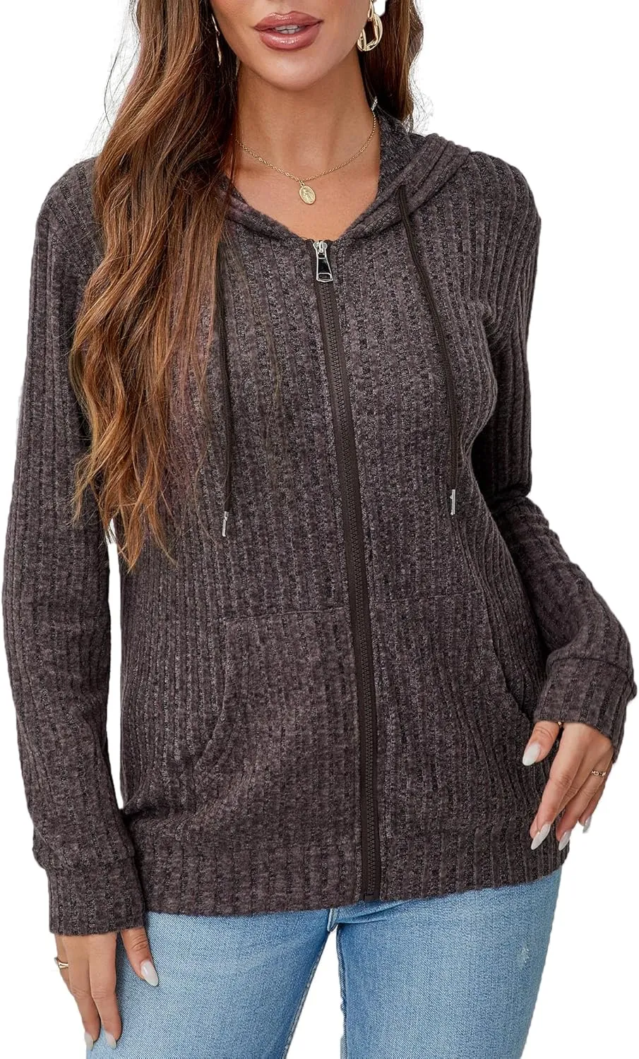 Zipper Hoodie Women's Sweatshirt Jacket Long Sleeve Jacket Lightweight Sweatshirt Women's Zipper Hooded Sweatshirt
