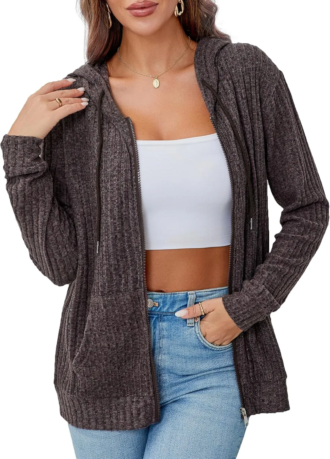 Zipper Hoodie Women's Sweatshirt Jacket Long Sleeve Jacket Lightweight Sweatshirt Women's Zipper Hooded Sweatshirt