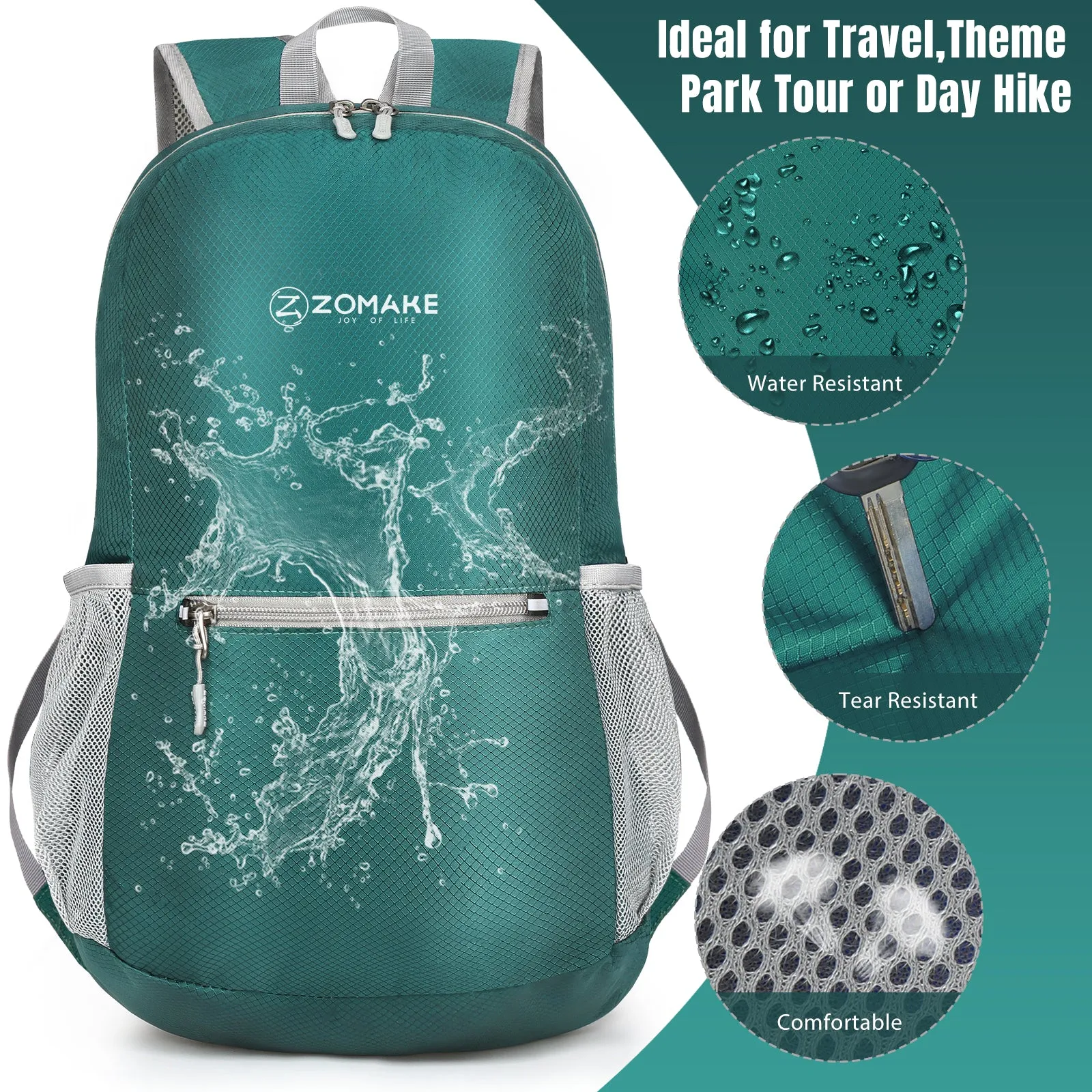 ZOMAKE Ultra Lightweight Hiking Backpack 20L, Packable Small Backpacks Water Resistant Daypack for Women Men(Dark Green)